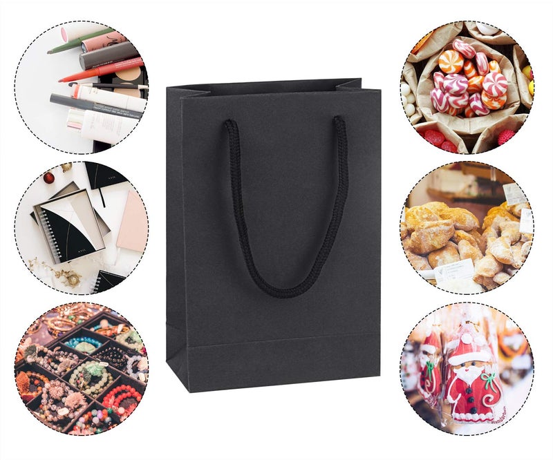 driew Small Gift Bags with Handles, 5.1Ã—2.4Ã—7.5 Inch Small Size Paper Gift Bags Bulk for Shopping Party Favor Wedding Birthday Packing Retail Small Business (Black) - Image 4